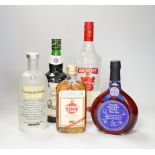 Nine various bottles of spirits: two litre bottles of Captain Morgan’s dark rum, 1 litre of