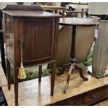 An Edwardian mahogany bow front bedside cabinet, width 40cm, height 82cm together with a Victorian