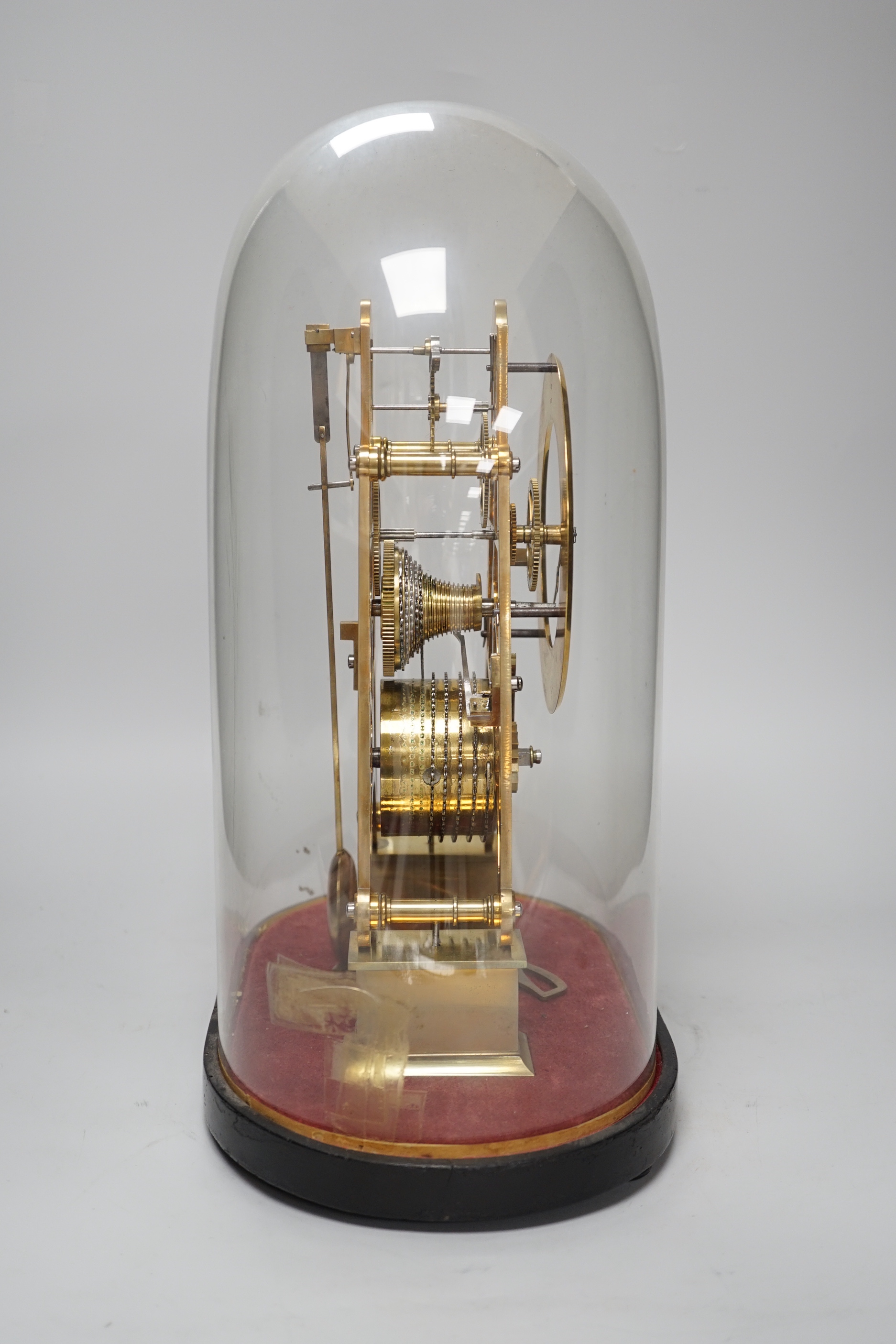 Simmons of London. A brass single fusee skeleton clock under dome, 38cm tall - Image 3 of 4