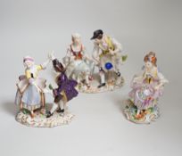 A quantity of porcelain figures and groups including eight Sitzendorf examples and Royal Doulton