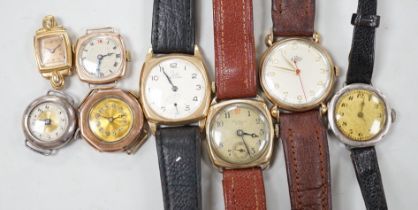 Five assorted 9ct gold lady's or gentleman's manual wind wrist watches, including Waltham,