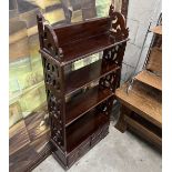 A reproduction George III style mahogany open bookcase, width 52cm, depth 17cm, height 113cm