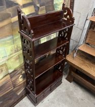A reproduction George III style mahogany open bookcase, width 52cm, depth 17cm, height 113cm