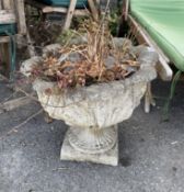 A set of three reconstituted stone garden planters (lacking two bases), diameter 46cm.
