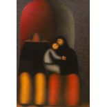 Jesus Leuus (Mexican, 1970s), oil on board, 'The Holy Family', signed and dated 1976, 57 x 40cm
