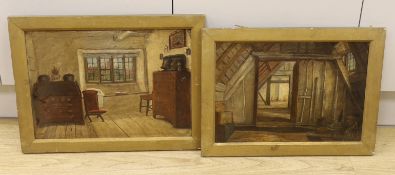 Elizabeth Hunter, two 19th century oil on boards, 'The Attics of the Corner House' and 'Room in