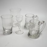 A pair of Victorian pub tankards, engraved with floral motifs and one acid etched with HALF PINT