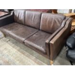 A Stouby Cognac leather three seater settee, length 202cm, width 81cm, height 78cm
