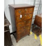 A Queen Anne revival narrow walnut five drawer chest, width 61cm, depth 42cm, height 122cm