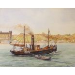 Harry A Teale (20th century) heightened watercolour, 'The Yarmouth steam drifter YH678 in South Bay,