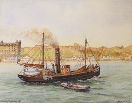 Harry A Teale (20th century) heightened watercolour, 'The Yarmouth steam drifter YH678 in South Bay,