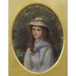 Early 20th century English School, oil on board, Half length portrait of a young lady wearing a