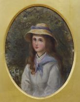 Early 20th century English School, oil on board, Half length portrait of a young lady wearing a
