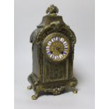 A late 19th century French brass boullework mantel clock, with key and pendulum, 30cm high