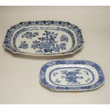 Three 18th century Chinese blue and white serving dishes and a similar plate, largest 38cm