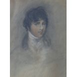 19th century English School, pastel, Portrait of a gentleman wearing a cravat, indistinct ink