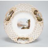 A Meissen topographical reticulated plate, 19th century, painted with named views; Pirna,