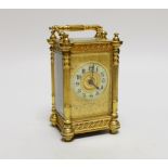 An early 20th century brass carriage timepiece, 13.5cm