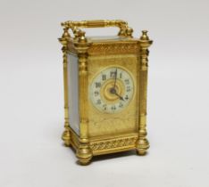 An early 20th century brass carriage timepiece, 13.5cm
