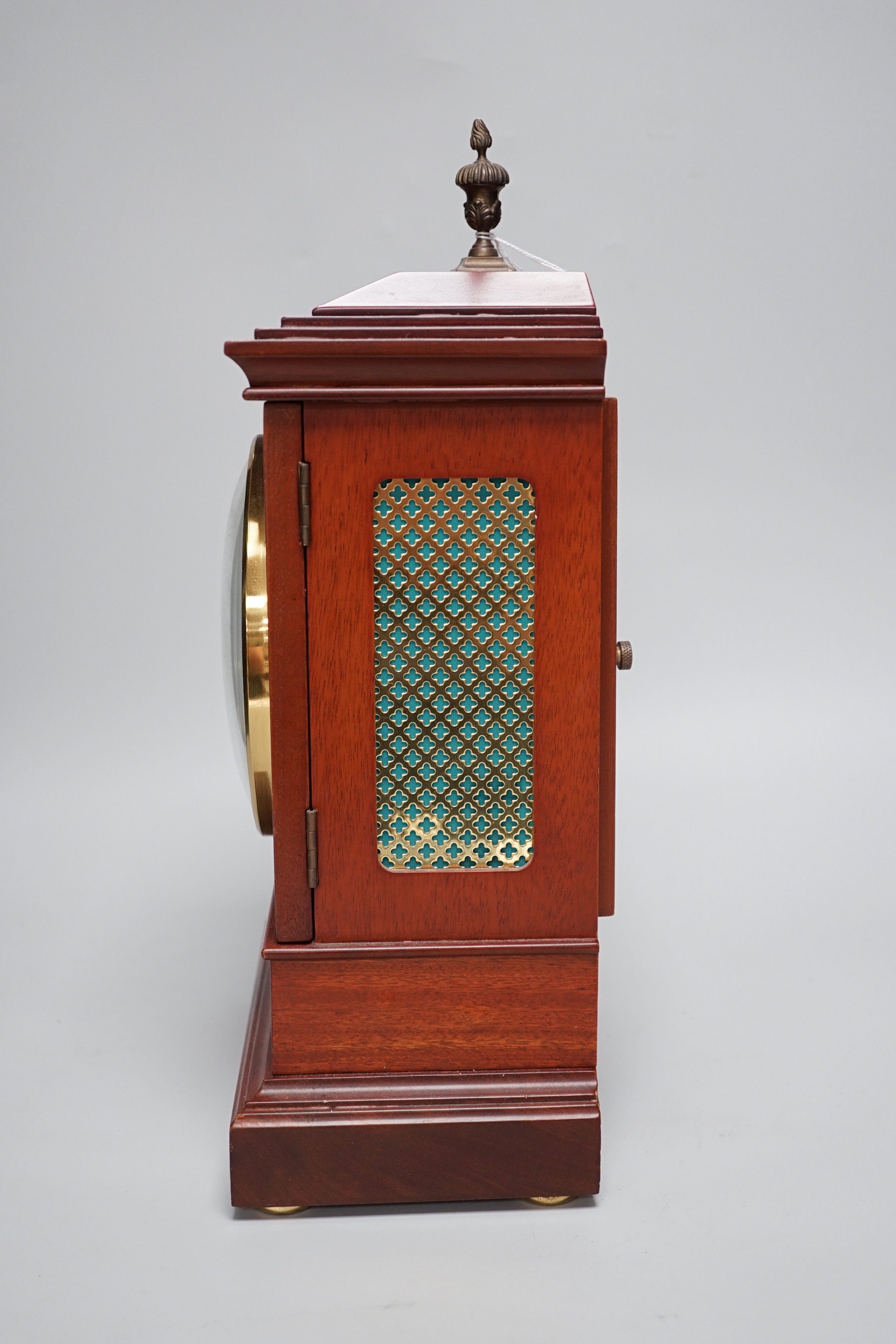 Sewills, Liverpool. An inlaid mantel clock with three train balance escapement movement, chiming - Image 3 of 6