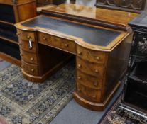 A Victorian burr walnut kneehole desk, width 119cm, depth 52cm, height 70cm together with an