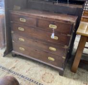 A 19th century mahogany military style five drawer chest, width 110cm, depth 51cm, height 92cm