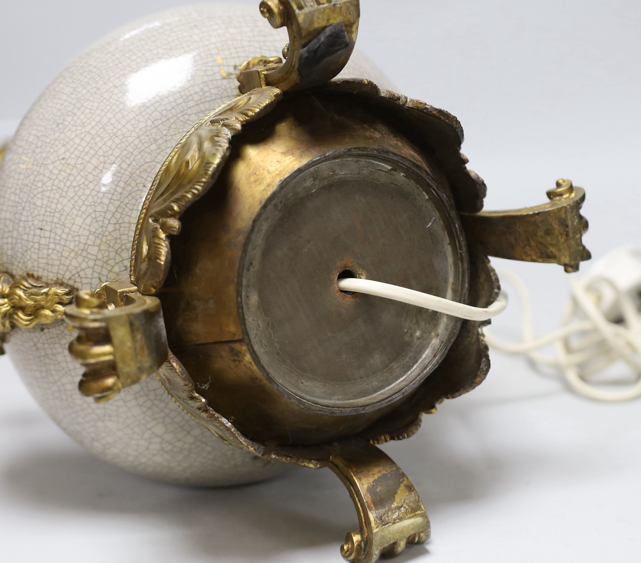 A crackle-glaze lamp with gilt mask design twin handles, 48cm high - Image 3 of 3