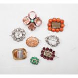 Eight assorted mainly 19th century items of jewellery, including four paste set brooches, garnet,