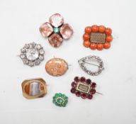 Eight assorted mainly 19th century items of jewellery, including four paste set brooches, garnet,