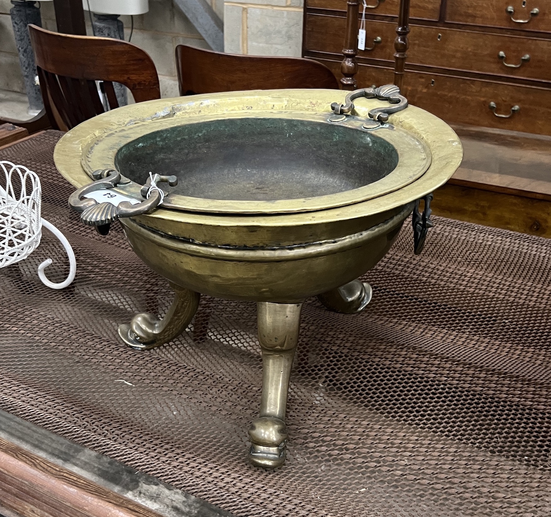 An Eastern circular brass incense burner, diameter 52cm, height 36cm