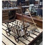 Two vintage pine and beech dog carts, larger length 70cm, width 48cm