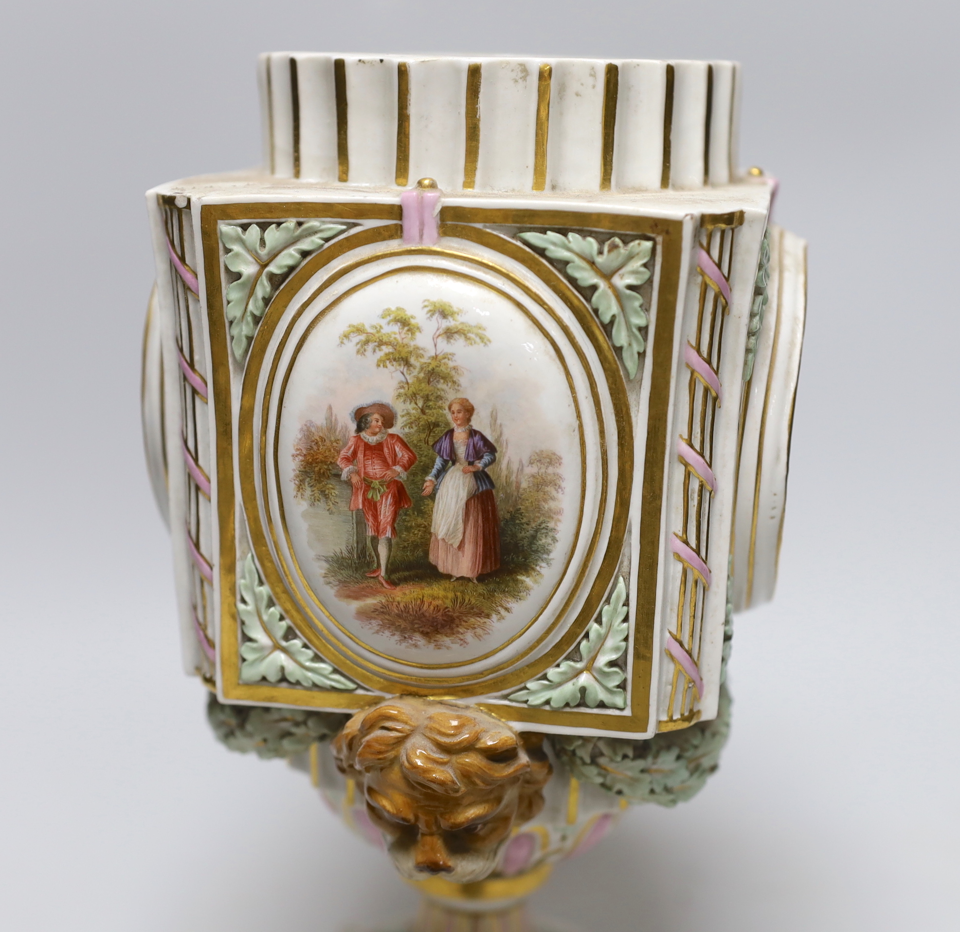 A late 19th century Meissen clock of square form with Watteau scenes and lion mask handles, top - Image 4 of 5