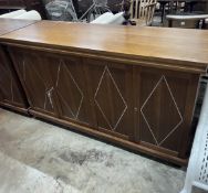 A contemporary South African mahogany chrome inlaid side cabinet, width 150cm, depth 50cm, height
