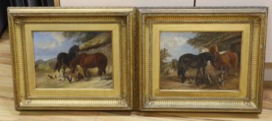 Henry Charles Woollett (1826 - 1893) pair of oils on canvas, Farmyard scenes with horses and