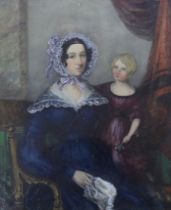W. C. Dobson, 19th century watercolour, Mother and child in an interior, signed and dated 1841, 30cm