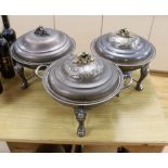 A pair of Chinese tureens, stands, burners and another similar, 30cm tall