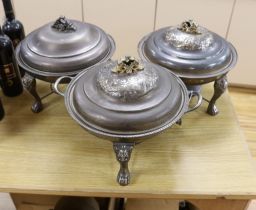 A pair of Chinese tureens, stands, burners and another similar, 30cm tall