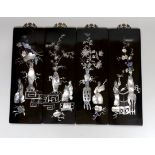 A set of four Chinese lacquer and mother-of-pearl panels, 30x10cm