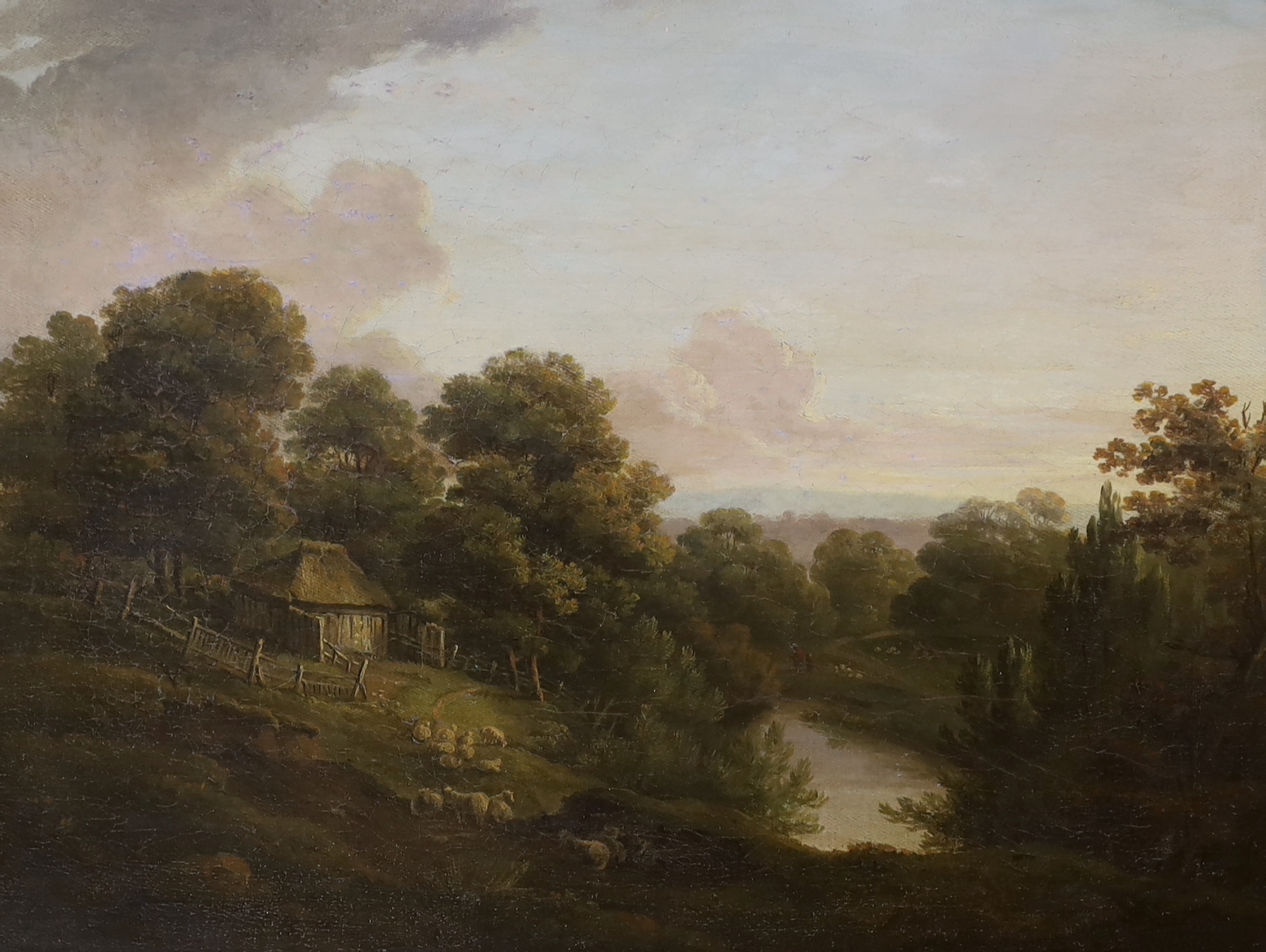 19th century, oil on canvas, Flock of sheep before a landscape, Delves House, Ringmer, Caelt Gallery