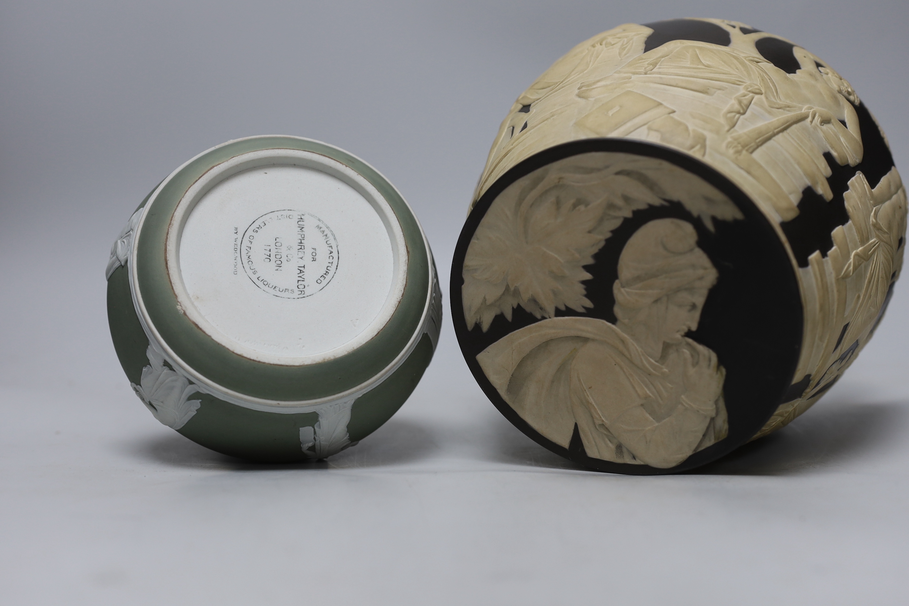 Attributed to Wedgwood, a jasper ware copy of the Portland vase, unmarked and a Wedgwood - Image 4 of 4