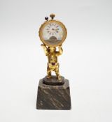 A late 19th century Palais Royal ‘Atlas’ ormolu eight day timepiece, Spiral Breguet movement, 17cm