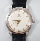 A gentleman's early 1950's stainless steel Omega Seamaster automatic wrist watch, movement c.351, on