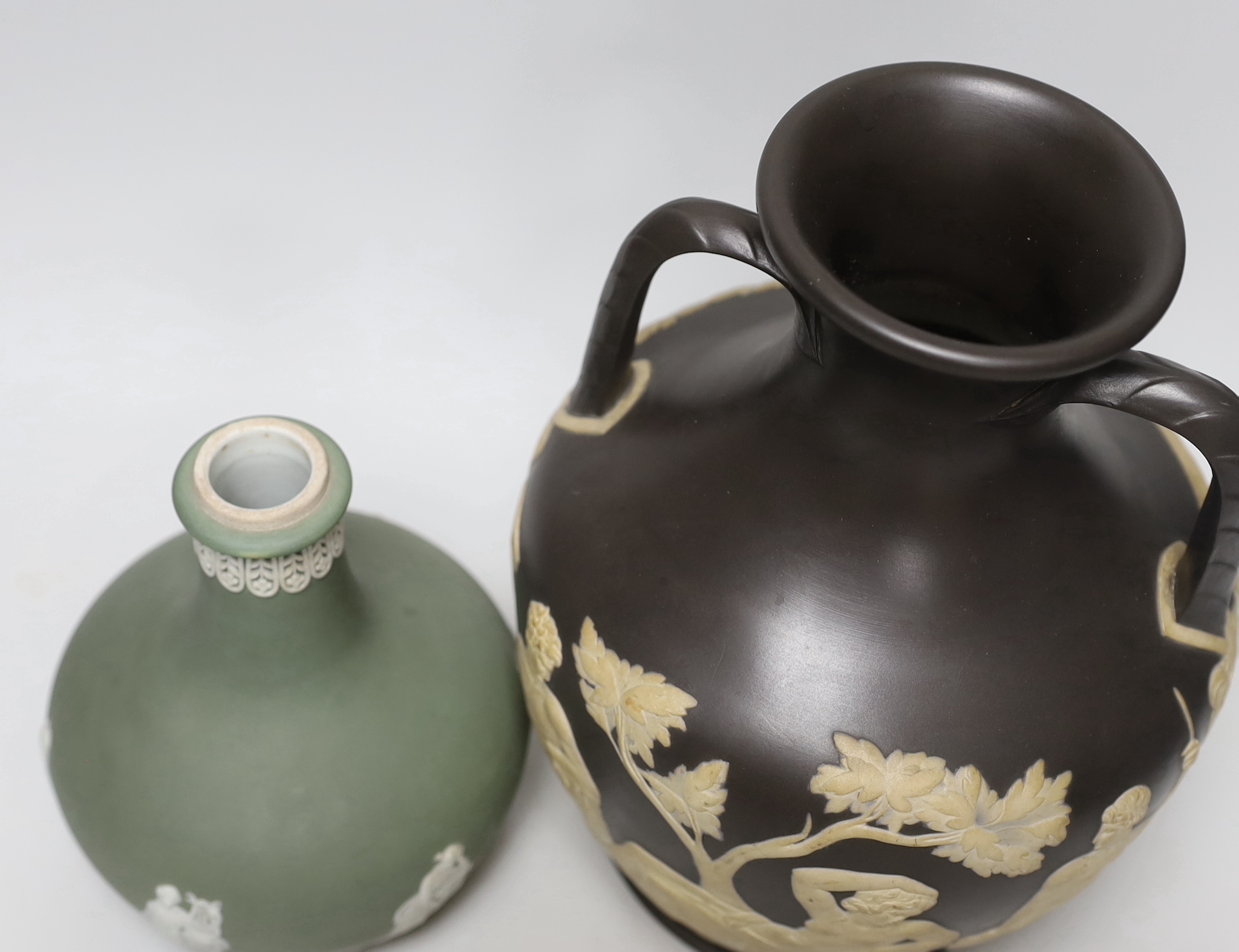 Attributed to Wedgwood, a jasper ware copy of the Portland vase, unmarked and a Wedgwood - Image 3 of 4