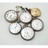 Six assorted pocket watches, including silver by J.W. Benson and gilt metal (a.f.).