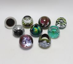 Nine Caithness paperweights including Arctic Night, limited edition 780/1500 and Sea nymphs, 114/