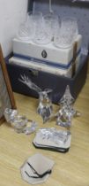 Three boxed sets of Waterford glasses including Alana pattern sherry, a Swarovski eagle (a.f.) and