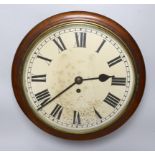 J. Carr & Sons mahogany wall clock, single fusee movement, with pendulum and key, 37cm in diameter