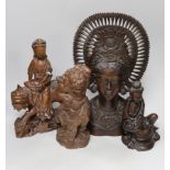Four South East Asian carved hardwood figures, tallest 38cm