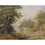 Early 19th century school, watercolour, Figures on a country pathway, 25cm x 19cm