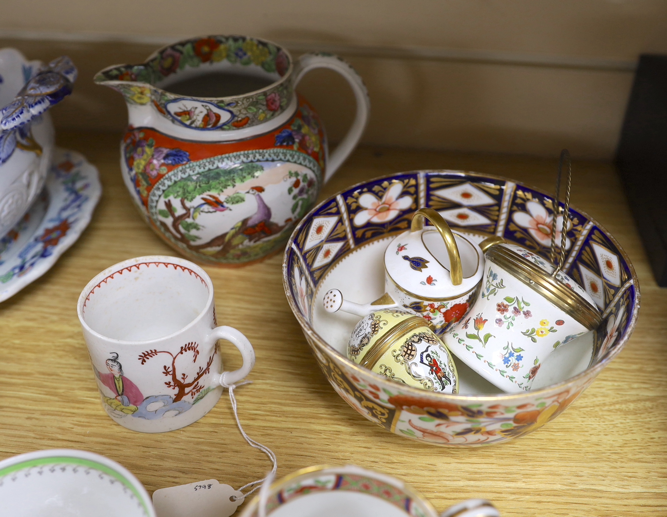 A pair of English ‘Japan Opaque’ china chestnut baskets and stands, c.1825, a Worcester 'dragons - Image 3 of 5